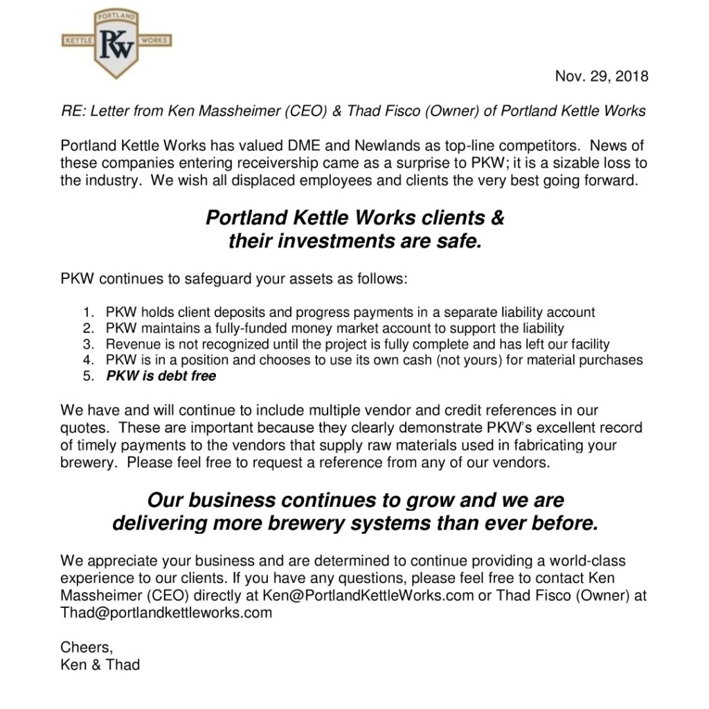 PKW Response to DME Newlands Entering Receivership
